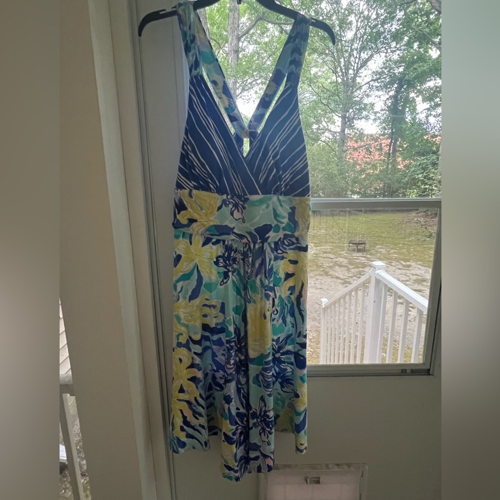 Lilly Pulitzer Blue and Yellow Floral Midi Dress worn once on a cruise